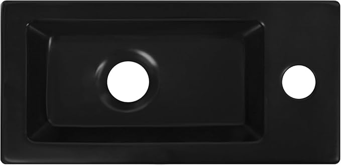 DeerValley Small Bathroom Sink, 15"x7" Mini Rectangle Wall Mount Vessel Sink for Bathroom Powder Room Cloakroom, Floating Space Saving Design, Easy to Clean Matte Black Ceramic Wash Basin (Right Hand)