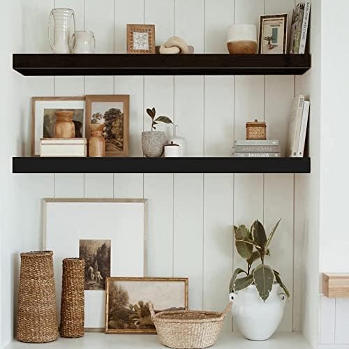 QEEIG Floating Shelves for Wall 35.4" Long - Wall Mounted Shelf Bathroom Kitchen Living Room Bedroom Farmhouse Home Decor Display Bookshelf Large 35.4 x 9.3 inch Set of 2, Black (008-90B)