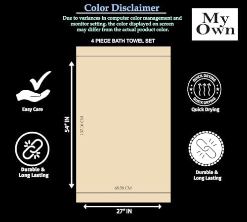 MyOwn Ultra Soft 4 Pack Oversized Bath Towel Set 27x54 inches, 100% Cotton Bath Towels, Highly Absorbant Compact Quickdry & Lightweight Towel, Ideal for Gym Travel Camp Pool - Charcoal Grey