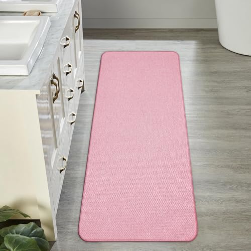 Bosap Bath Mat,Ultra Thin Bathroom Runner Rugs,Large Bath Mats for Bathroom,Quick Dry,Non-Slip,Machine Washable,Low Pile,Bath Rug,Shower Outside,Sink,Home Decor Accessories.Pink,1'5"x4'11"(17x59inch)