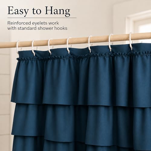 Navy Blue Ruffle Shower Curtain for Bathroom, 72x 84 inch, 1 Panel