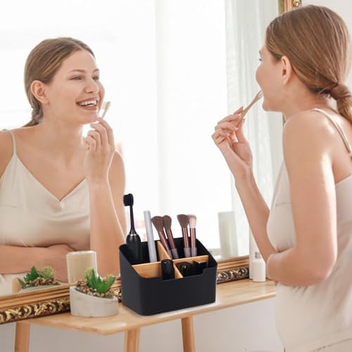 Ayswupt Toothbrush Holders for Bathrooms,Electric Toothbrush and Toothpaste Holder with Divider for Bathroom Countertop Organizer,Toothbrush Caddy for Kids Family Counter Vanity Storage Black