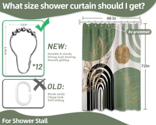 Sage Green and Gold Stall Shower Curtain, 48X72 in Narrow Small