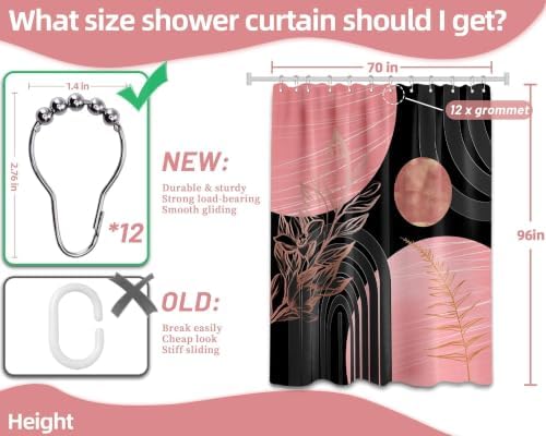 Pink and Black Extra Long Shower Curtain, Tall 72X96 in, Mid Century