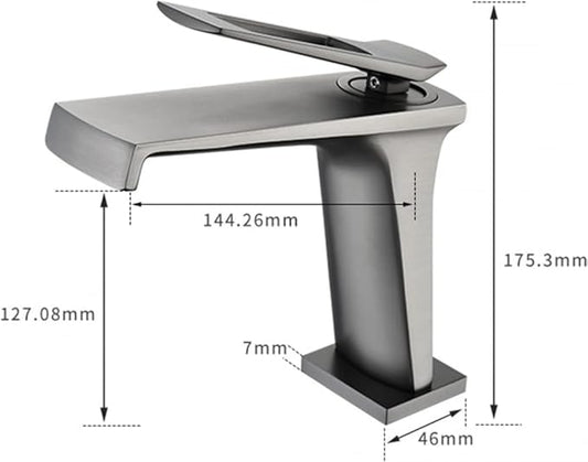 Waterfall Type Single Hole Wide Spout Sink Tap, Brass Faucet for Bathroom Sink-Gold(Gris)