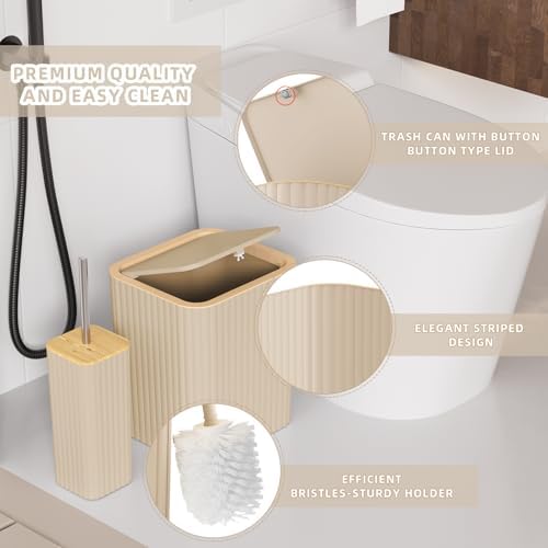 XLHOMO Bathroom Set- 25PC Beige Bathroom Set, Bathroom Set with Shower Curtain and Rugs, Beige Shower Curtain Set, Toilet Brush, Bathroom Trash Can