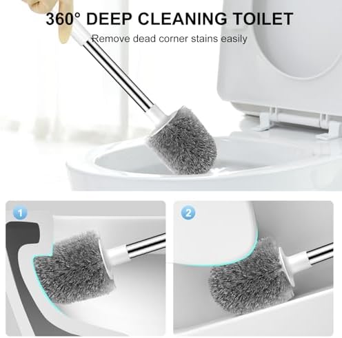 SetSail Toilet Brush 2 Pack, Self Closing Lid Toilet Bowl Brushes Holder and Extra Long Handle Ventilated Toilet Brush Set for Bathroom Cleaning, Nylon Bristles, Pure White