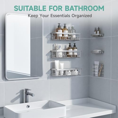 Veken Shower Caddy 6-Pack, Family Choice Award Winner, Large Wall Mounted Shower Rack, Bathroom Shelves Over Toilet, Organizer Storage Accessories with Soap Dish&Toothbrush Holder