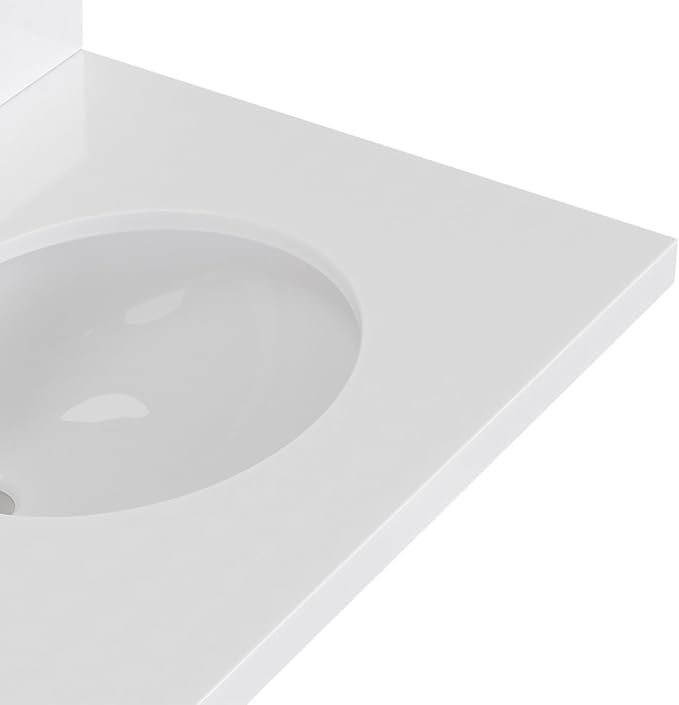 ARIEL Monroe 72-inch Bathroom Vanity with Sink,Solid Wood, 1.5-inch Pure White Quartz Countertop & Backsplash, Double Rectangular Porcelain Sink, 9 Dovetail Drawers, Matte Black, White Oak