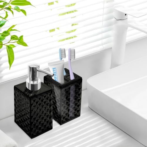 2 PCS Bathroom Accessory Set, Black Soap Dispenser and Toothbrush Holder