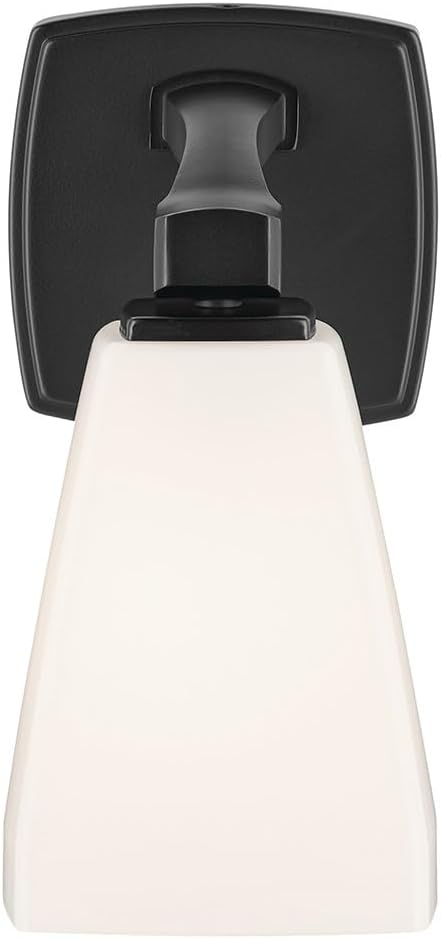 Kichler Marant 5" 1-Light Wall Sconce with Opal Glass in Black, for Bathroom, Powder Room, Hallway, Fireplace, (5" W x 9.5" H), 55214BK