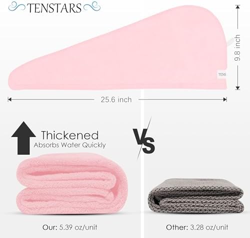 TENSTARS Hair Towel Wrap for All Hair Types, 5 Pack Microfiber Turban