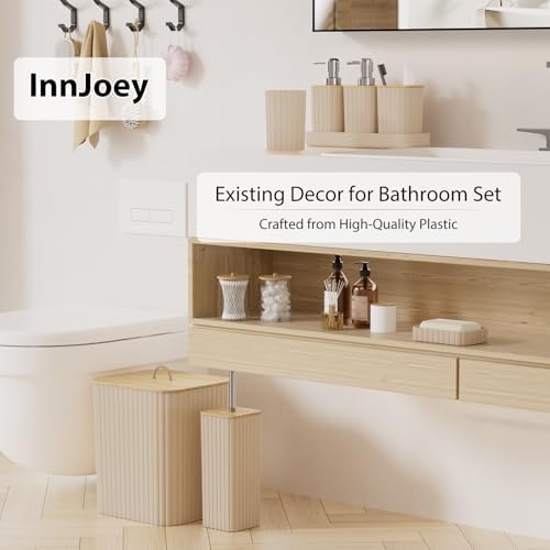 Bathroom Accessory Set - 25PC Bathroom Sets with Shower Curtain and Rugs, Beige Bathroom Set, Bathroom Accessories Set, Shower Curtain Sets with Rugs, Trash Can & Soap Dispenser