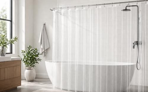 EHZNZIE Crystal Clear Shower Curtain Liner 72x84, PEVA Waterproof Bath Curtain, No Chemical Smell, 3 Weighted Magnets, Durable with Rustproof Metal Grommets