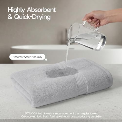 ecolook 2 Pack 100% Cotton Bath Towels, 28 x 55 Inches, Soft