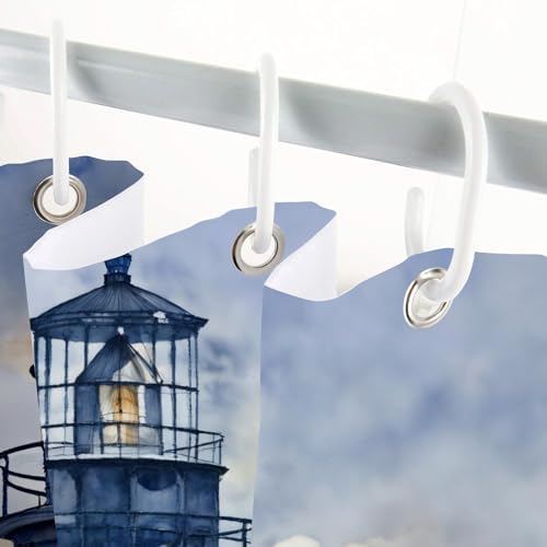 Coastal Lighthouse Shower Curtain for Bathroom, Ocean Nautical Sunrise Beach Seascape Bath Curtain, Sailboat Waterproof Shower Curtain Set Bathtub Decor Accessories with Hooks 72X72 in