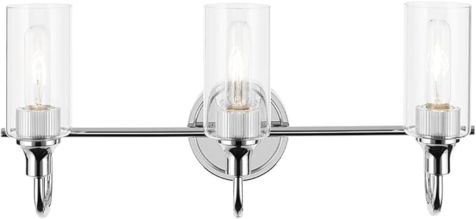 Kichler Kavi 23" 3-Light Vanity Light with Clear Glass in Chrome, Damp Rated, for Bathroom, Powder Room, Over a Mirror, (23" W x 10" H), 55211CH