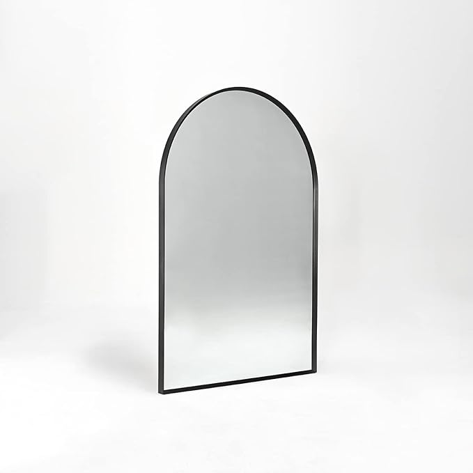 Black Arched Mirror 20x30in, Metal Framed Bathroom Vanity Wall | Tempered Glass, Shatter Proof, Living Room Bedroom Entryway, Modern Elegant Design