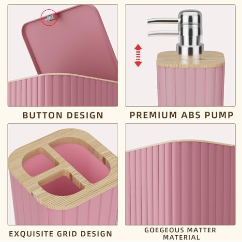 XLHOMO Bathroom Accessories Set - Elegant Pink Bathroom Set, 10PC Bathroom Accessory Set, Toilet Brush, Bathroom Trash Can