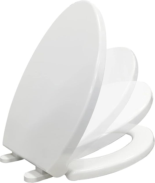 CYRRET Elongated Toilet Seat Slow Close, Easy to Install and Clean, Durable Plastic, White, Replacement Toilet Seats, Fits Standard Elongated, Obling or Oval Toilets