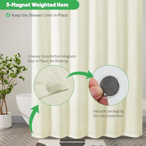 eachope Long Waterproof Fabric Shower Curtain Liner,72x78 Inch Cream