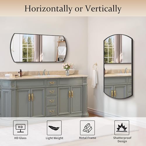 COFENY Bathroom Mirror, 20x40 Inch Black Oval Wall Mounted Mirror with Thin Metal Frame, Modern Bathroom Vanity Mirrors for Over Sink, Entryway, Living Room, Bedroom