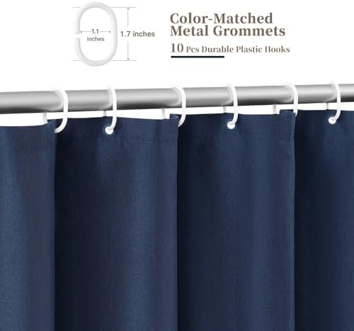 BTTN 54x78 Boho Scalloped Linen Textured Cloth Shower Curtain, Navy Blue