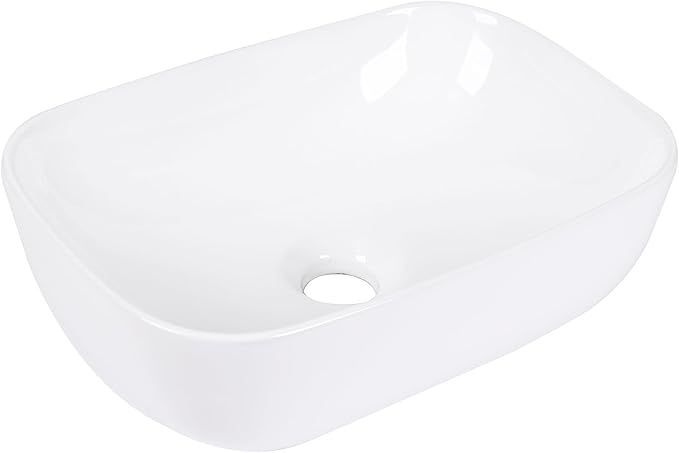 Small Vessel Sink Bowl Above Counter, QISHKA 14" x 10" Ceramic Oval Modern Bathroom Sink White Vanity Sink Lavatory Art Basin