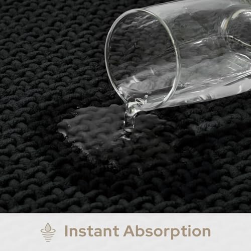 HOMEIDEAS Bathroom Rugs Set 2 Piece Thin Non Slip, Black 17"x24"+20"x32"