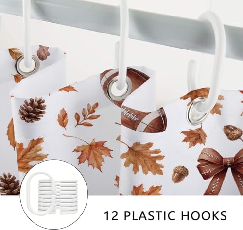 Fall Shower Curtain, Autumn American Football Maple Leaf Bathroom Curtain Set, Fall Thanksgiving Harvest Bath Curtain Decor Waterproof Fabric 72X72in