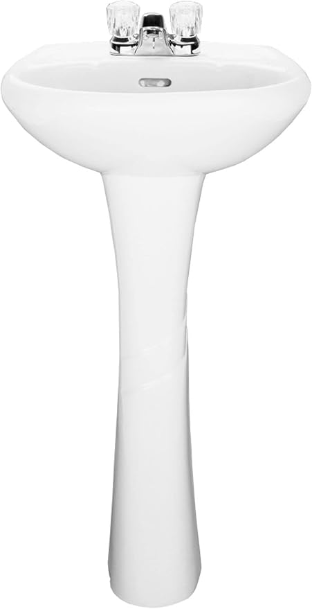 PROFLO PF1131P 19-1/2" Centerset Lavatory Pedestal Sink - Sink Only - White | Includes - Overflow and 3 Faucet Holes at 4" Centers - Sink Only - White