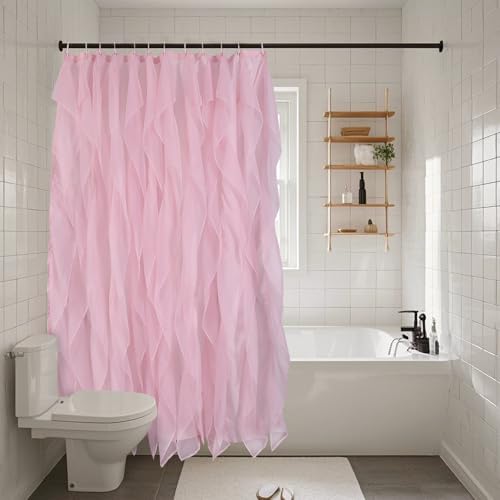 Pink Ruffle Shower Curtains for Bathroom Sheer Shower Curtain, 72in Long