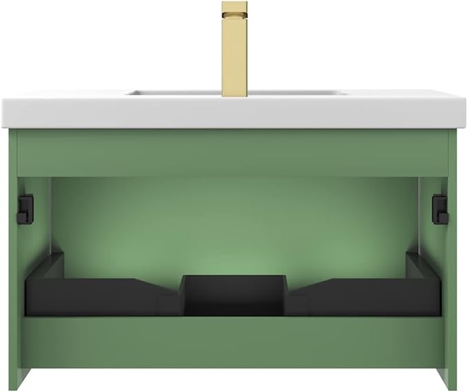 Blossom 30 Inch Bathroom Vanity with Sink, All Wood Wall Mounted Floating Bathroom Vanity Cabinet with Acrylic Sink, Bathroom Sink Cabinet w/Soft-Close Drawer, Modern Style Vanities, Aventurine Green