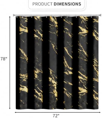 Black and Gold Shower Curtain 72 x 78 Inch, Extra Long Black Marble Shower Curtain, Modern Fabric Shower Curtains for Bathroom, Water Resistant Bath Curtain Set with Hooks, Black Gold Texture