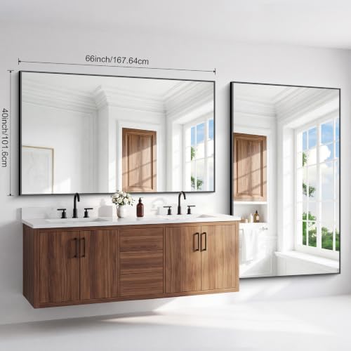 BONEWEI Bathroom Mirror,66x40 inch Large Wall Mirror for Bathroom Wall Mounted Black Rectangle Corner Mirrors,Black Bathroom Mirror for Living Room,Farmhouse,Bedroom Entryway,Horizontal/Vertical