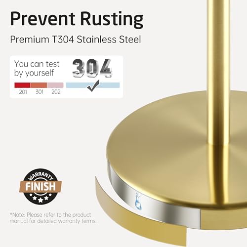 KES Gold Toilet Paper Holder Stand, 26" H (Taller Version), Weighted Base