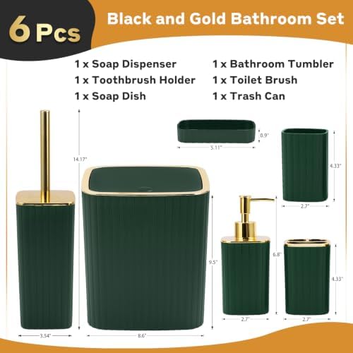 6PCS Bathroom Accessories Set, Dark Green Bathroom Set for Boho Decor