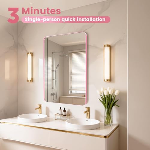 18" x 24" Aluminum Frame Pink Bathroom Mirrors for Over Sink