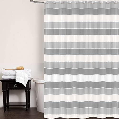 Zahari Home 13pc Modern Line Shower Curtain Set - Gray Luxury Contemporary Shower Curtains with Unique Design & 12 Hooks