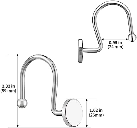 CHICTIE Chrome Shower Curtain Hooks, Rustproof Shower Curtain Rings for Bathroom, Metal Shower Hooks for Shower Curtain Rod, Modern Decorative Shower Curtain Hangers Set of 12, Round Heavy Duty Design