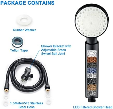 Black Shower Head Filtered Led Showerhead 7 Color Light Change Automatically Filter Filtration Handheld for Dry Skin & Hair