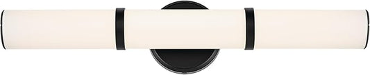 Kichler Rosh 24.25" LED Medium Bath Bar with White Glass in Black, Modern Minimalist, for Vanity, Fireplace, Buffet, Hallway, Vanity Mirror, (24.25" W x 5" H), 55188BKLED