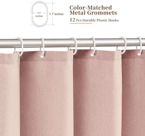 BTTN Extra Long Scalloped Linen Textured Shower Curtain, 72x96, Blush Pink
