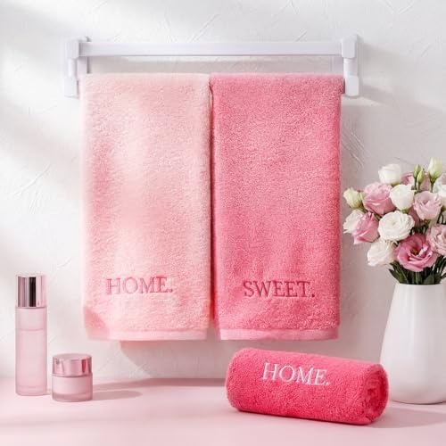 FuWeave 3 Pcs Pink Decorative Hand Towels for Bathroom, Home Sweet Home