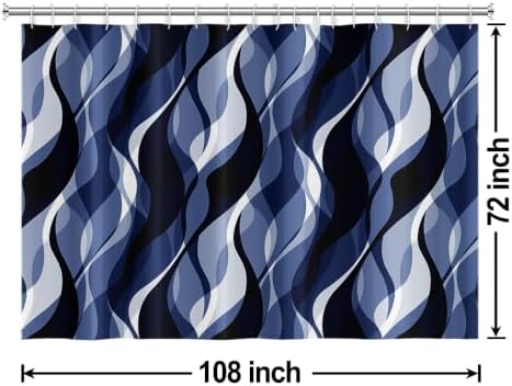 Navy Blue Striped Shower Curtain Extra Wide 108x72 inch 18 Hooks