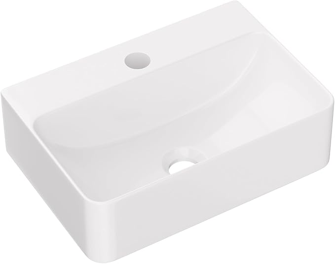 Lordear 14.5x10 Inch Small Wall Mounted Vessel Sink Floating Corner Bathroom Sink Wall hung Pure Glossy White Ceramic Wash Basin Sink 14.5x10x4.2 Inch for Tiny Room