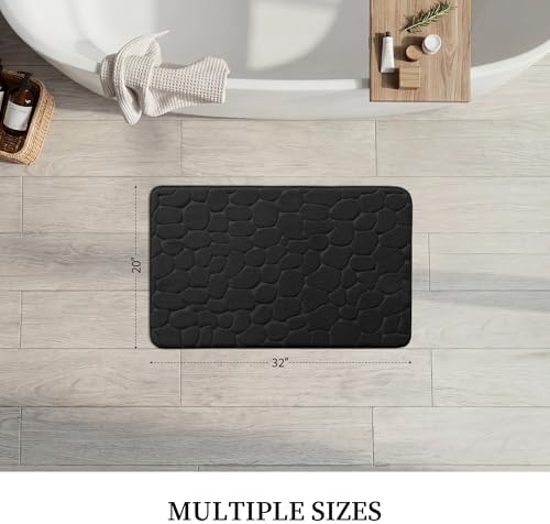 YIHOUSE Memory Foam Bath Mat Cobblestone Bathroom Rugs Super Water Absorbent Bath Mats for Bathroom Machine Washable Bath Rugs(20x32,Black)