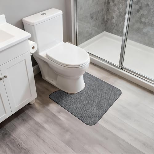 Bosap Toilet Rugs U Shaped Bathroom Rug,Machine Washable Non Slip Quick Dry Super Absorbent Ultra Thin Toilet Mats for Bathroom Toilet.Dark Grey,1'8"x2'(20x24inch)