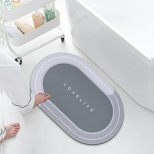 Rubber Bath mats Quick-Drying Non-Slip Bathroom mat Super Absorbent Bath mat Instant Dry Bath mat, Bathroom Rug in Front of The Kitchen Sink, Shower Room, Bathtub, Oval(Beige+23.6x47.2in)