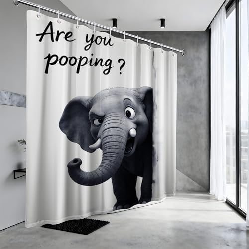 Funny Elephant Shower Curtain are You Pooping, 60x72 Inchs